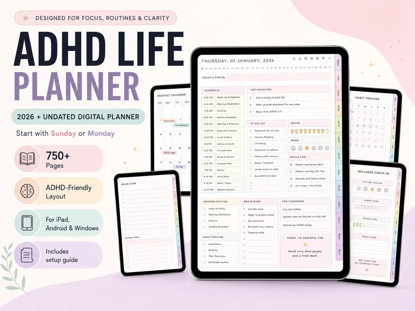 ADHD Life Planner - 750+ Page Digital Planner for iPad, Android and Windows